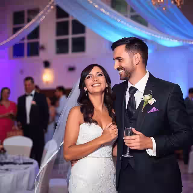 Happy bride and groom during wedding reception in South Jersey by Sean John Photography