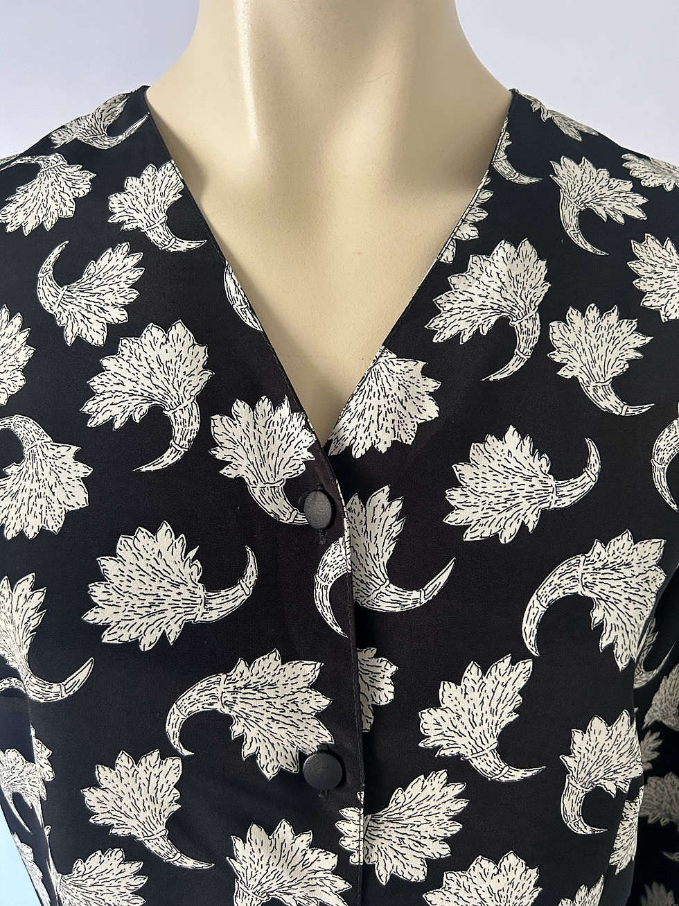 Thumbnail: Vintage Blouse - Bloemenprint, Zwart, Wit