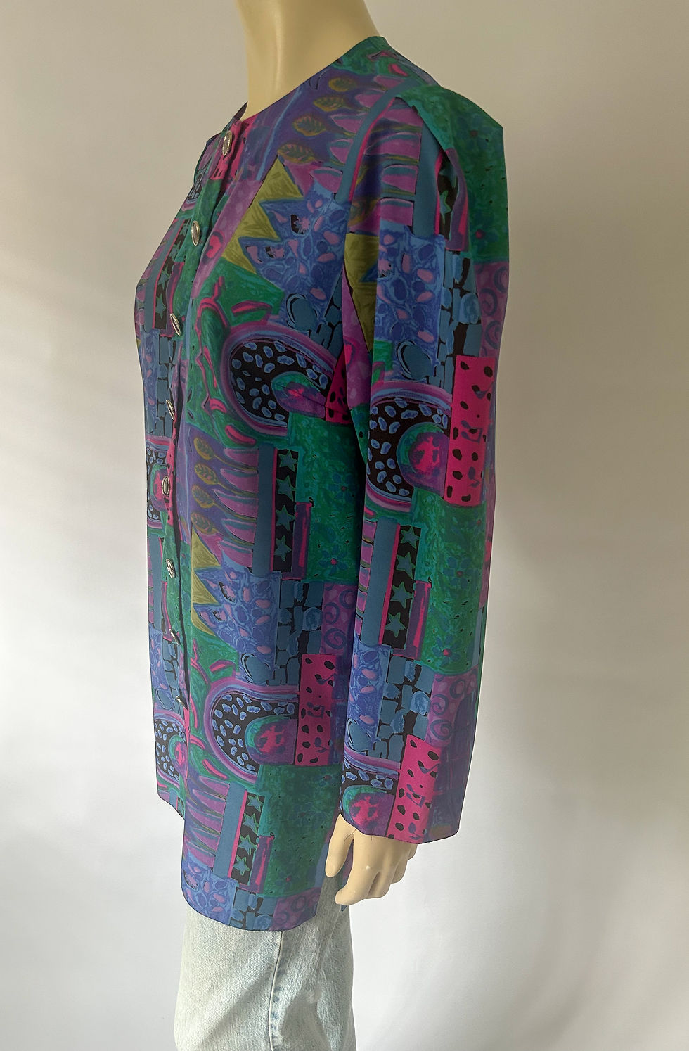 Thumbnail: Vintage blouseblazer met kleurrijke abstracte print