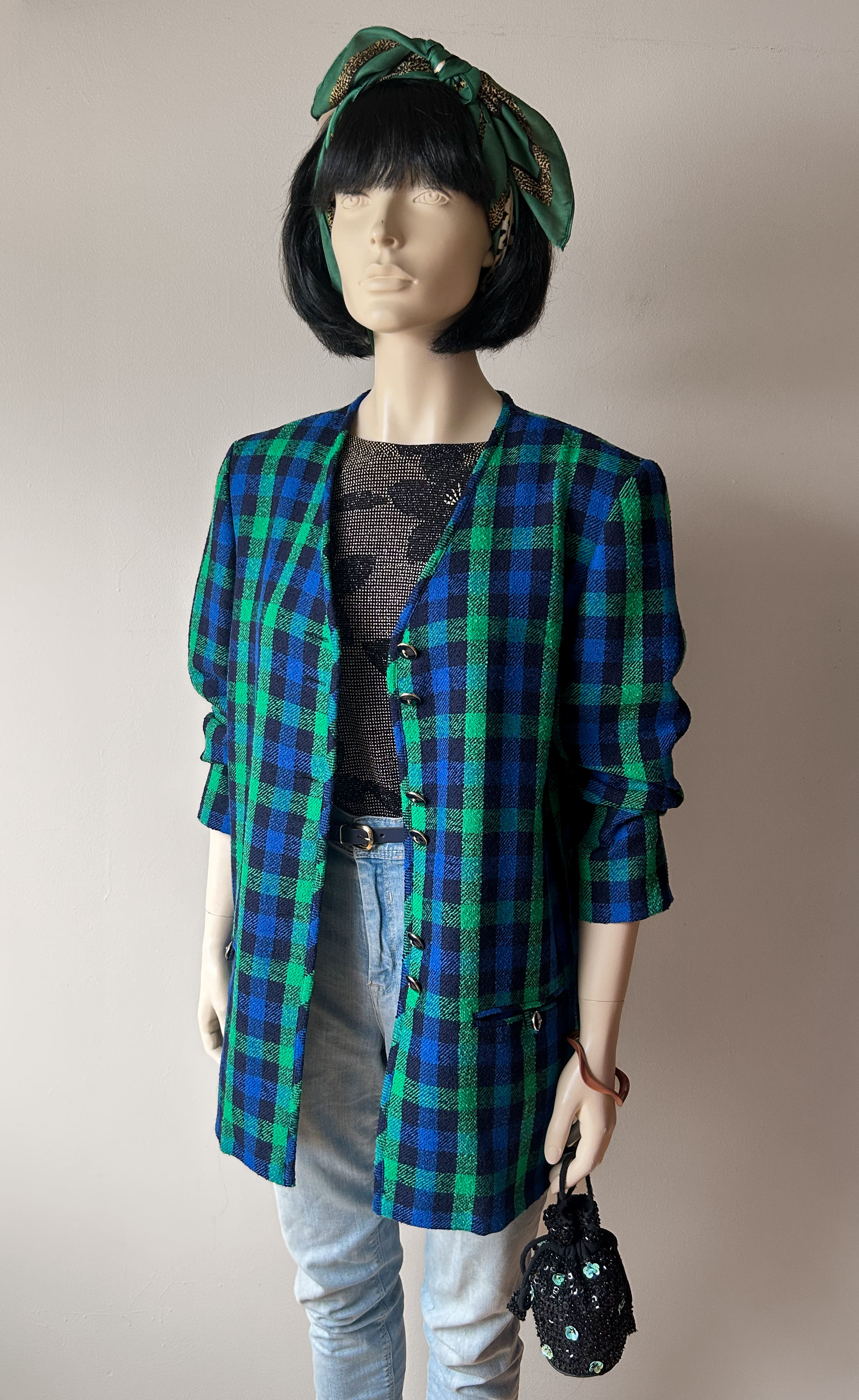 Vintage blazer - geruit, wol 