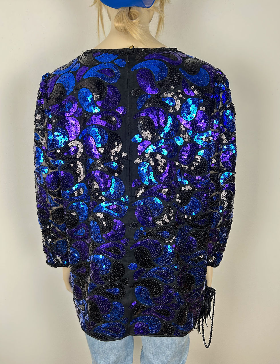 Thumbnail: Vintage pailletten top - blauw, paars, zwart 