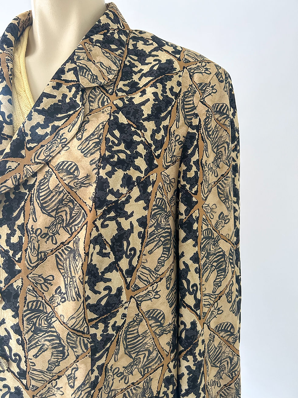 Thumbnail: Vintage Viscose Blazer – Zebra Print, Bruin, Zwart