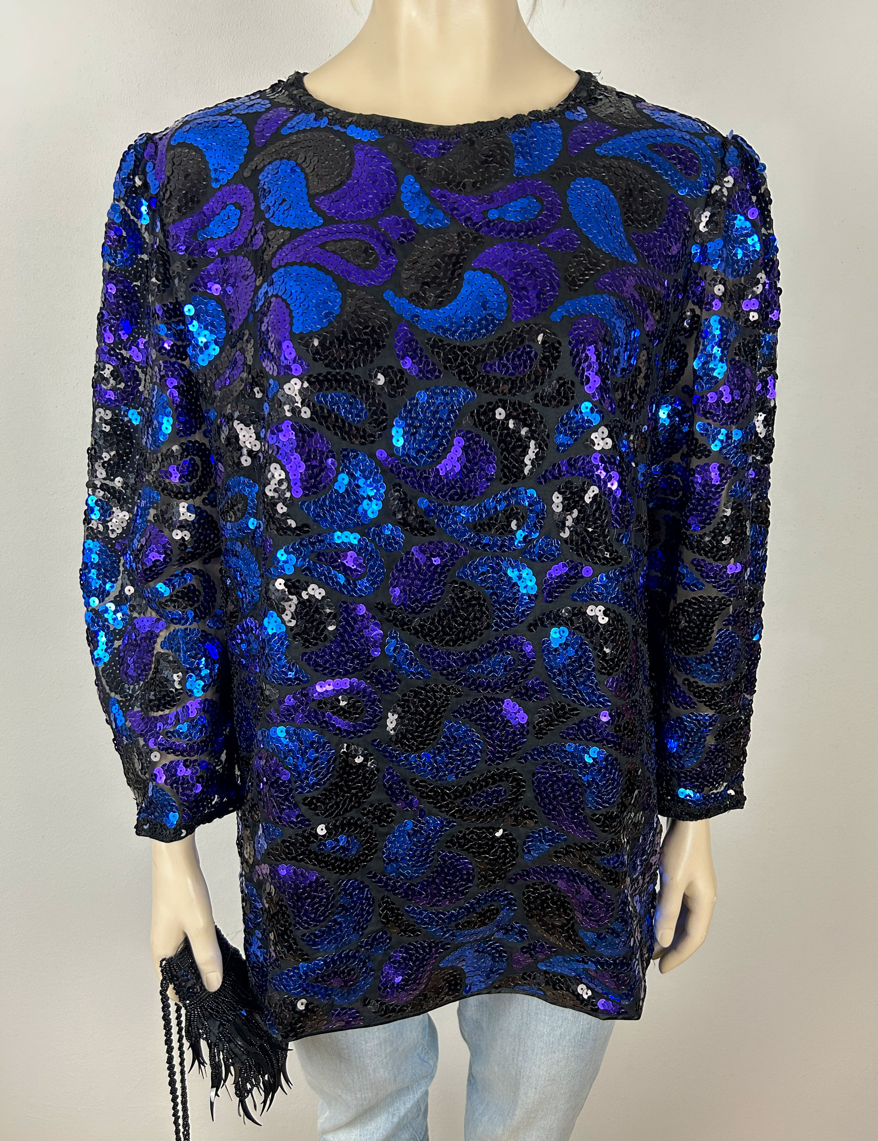 Vintage pailletten top - blauw, paars, zwart 