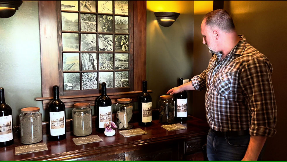 L'Ecole no.41 wines with jars containing soils representative of the vineyards where they came from