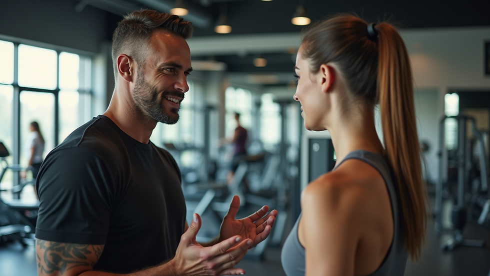 High angle view of a fitness coach discussing pricing options with a client