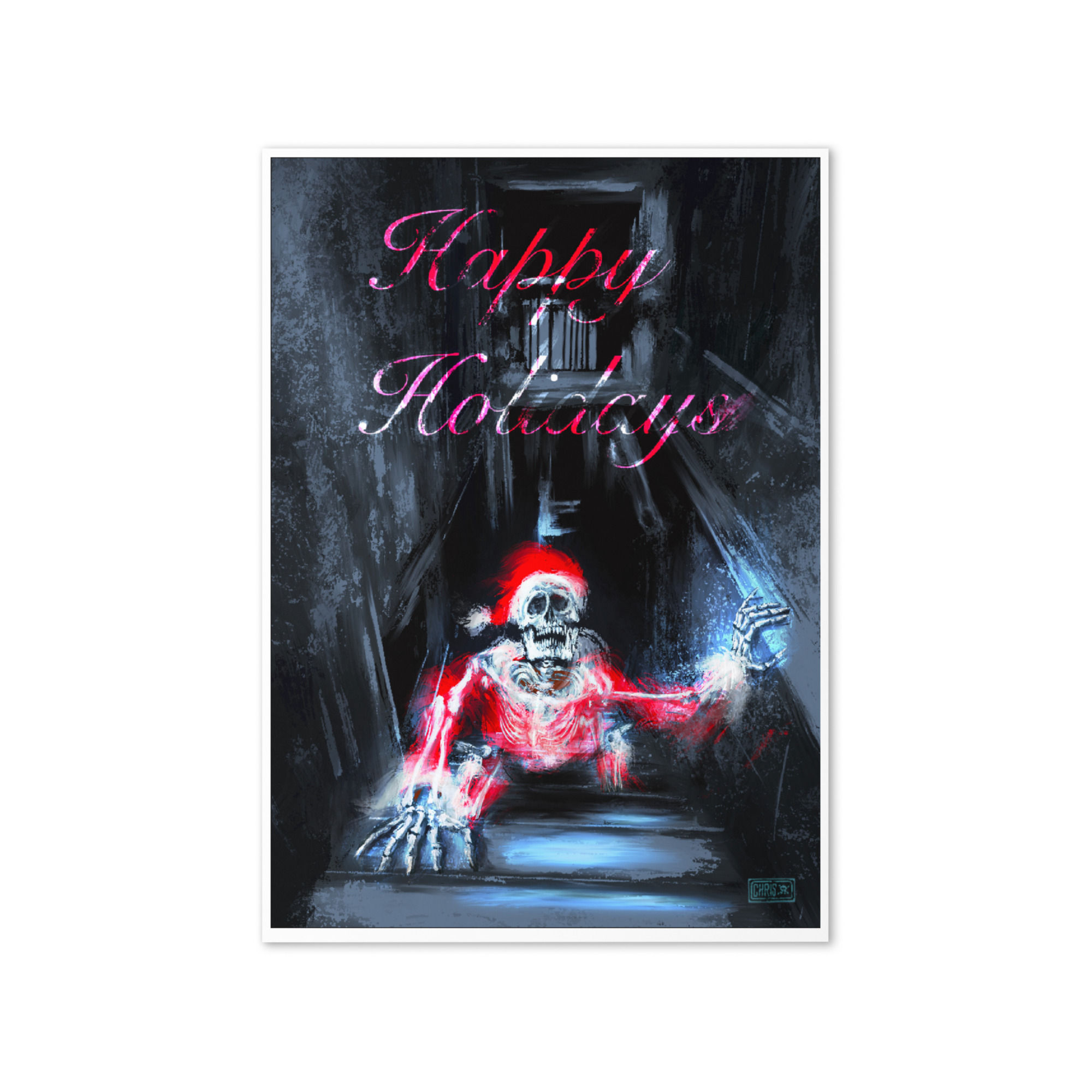 Skeletal Santa on the Stairs Greeting card