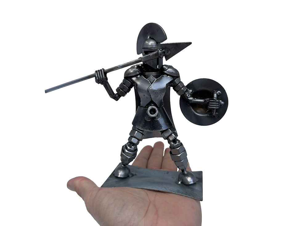 Thumbnail: Handmade Greek warrior collectible made from recycled parts
