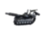 Handmade scrap metal tank sculpture side profile on white background