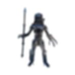 Predator inspired recycled metal sculpture with spear pose