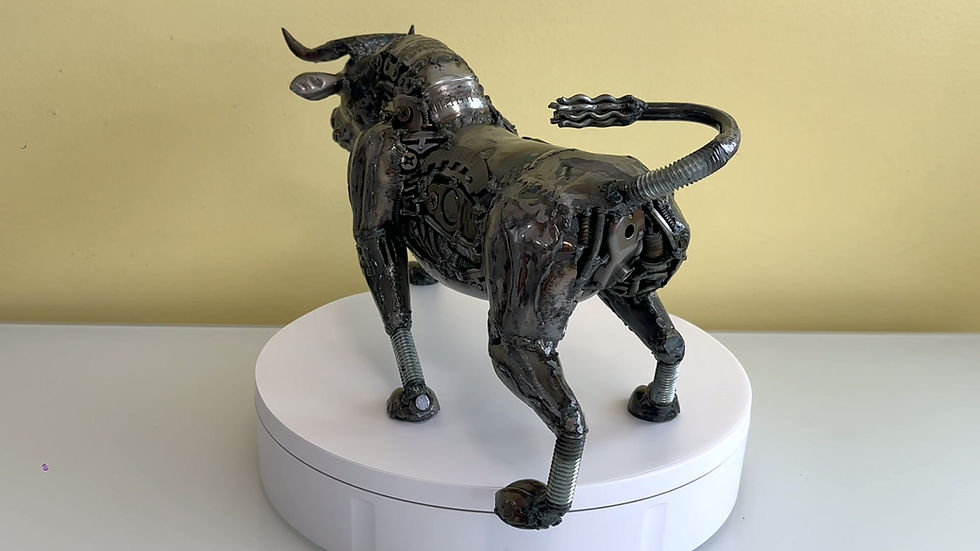Thumbnail: Video of handmade recycled metal bison sculpture showing full 360-degree view