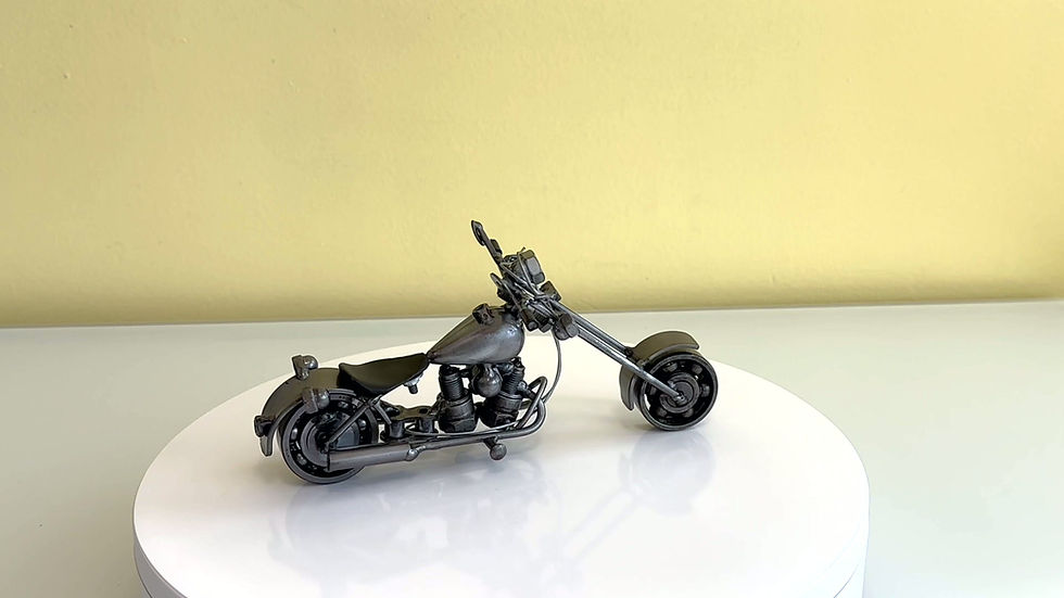 Thumbnail: Video of Small recycled metal V-twin motorcycle sculpture  showing full 360-degree view