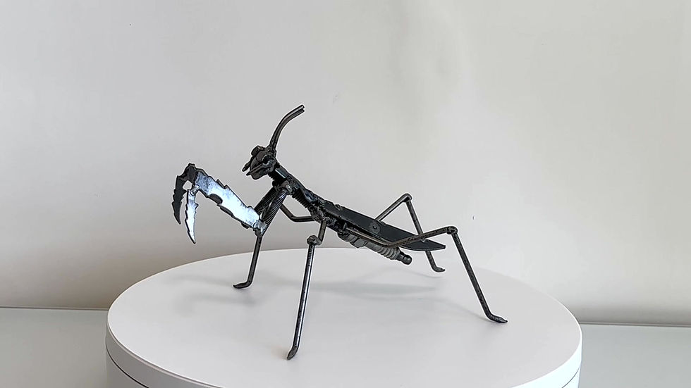 Thumbnail: Video of Iron mantis recycled metal sculpture showing full 360-degree view