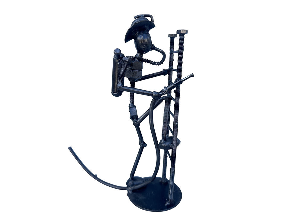 Thumbnail: Handmade scrap metal firefighter sculpture made from recycled steel