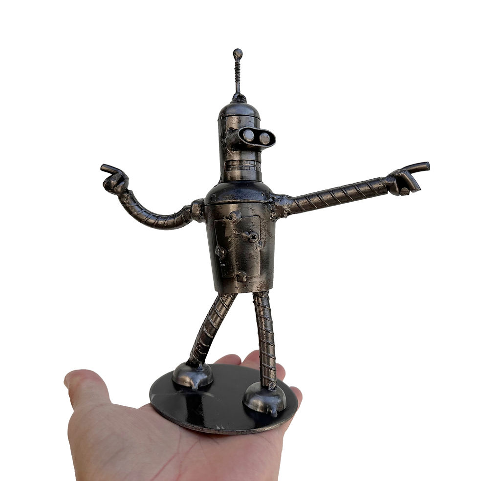 Thumbnail: Bender inspired recycled metal sculpture in pointing pose