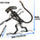 Thumbnail: Full side view of Alien Runner inspired Alien recycled metal sculpture with labeled height, width, and depth measurements.