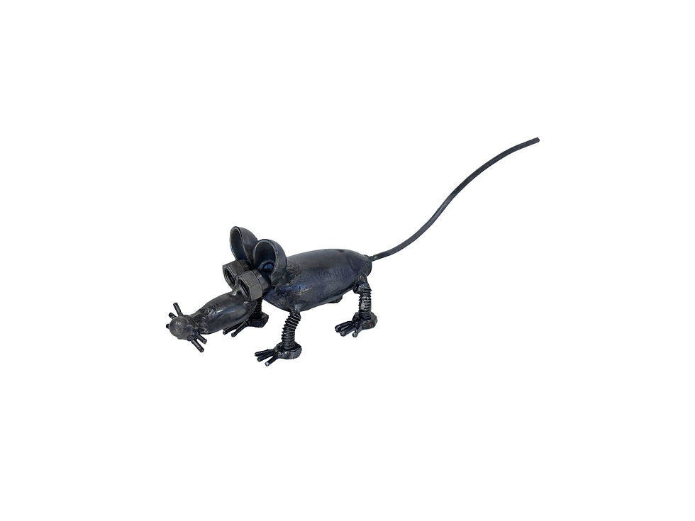 Thumbnail: close up small mouse metal sculpture showing welded details and whiskers