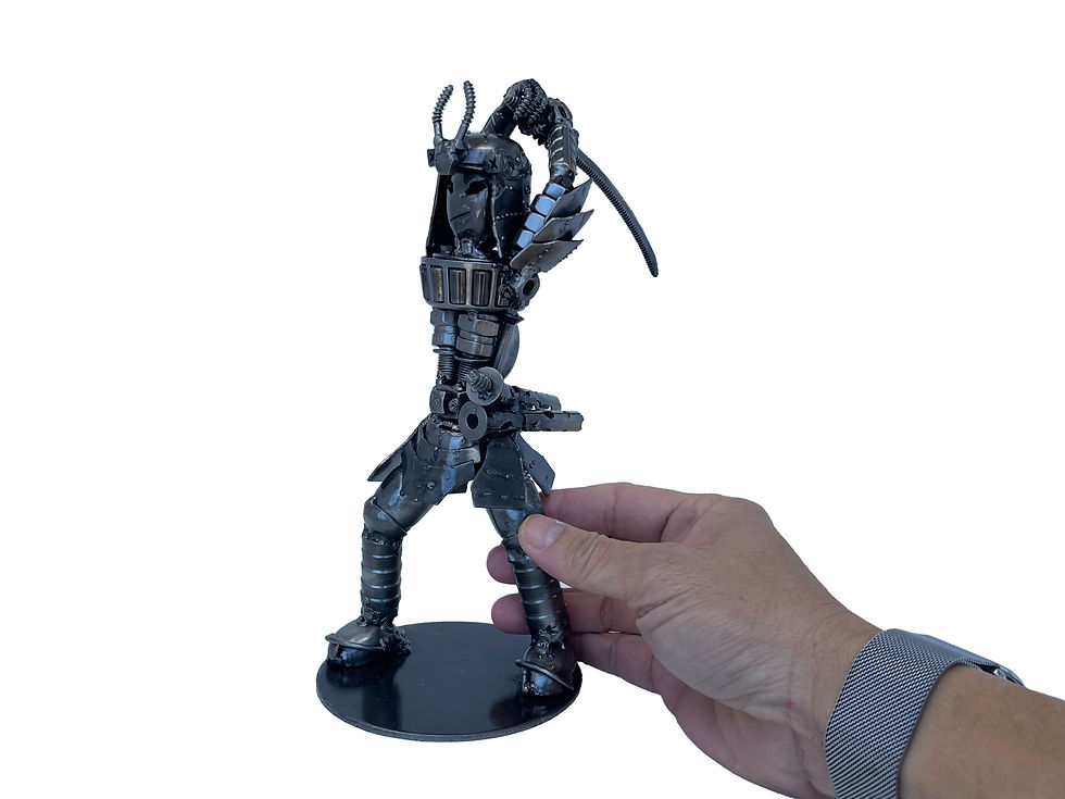 Thumbnail: Recycled metal samurai art with armor and sword details