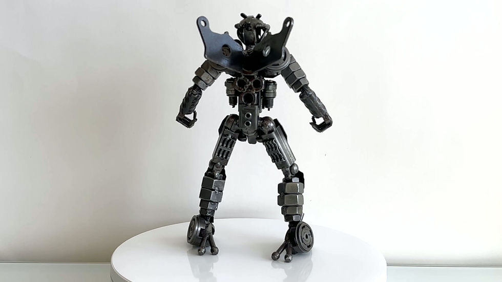 Thumbnail: 360° video of The Steel Guardian, a Bumblebee-inspired recycled metal sculpture handmade from scrap steel, showing details