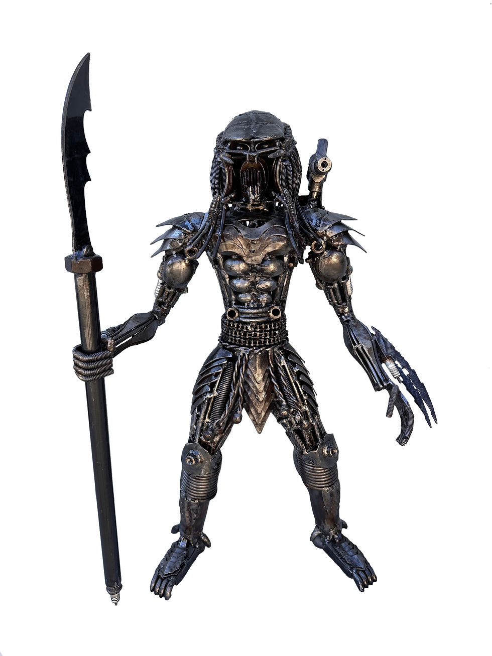 Side view showing the detailed armor and spear craftsmanship.