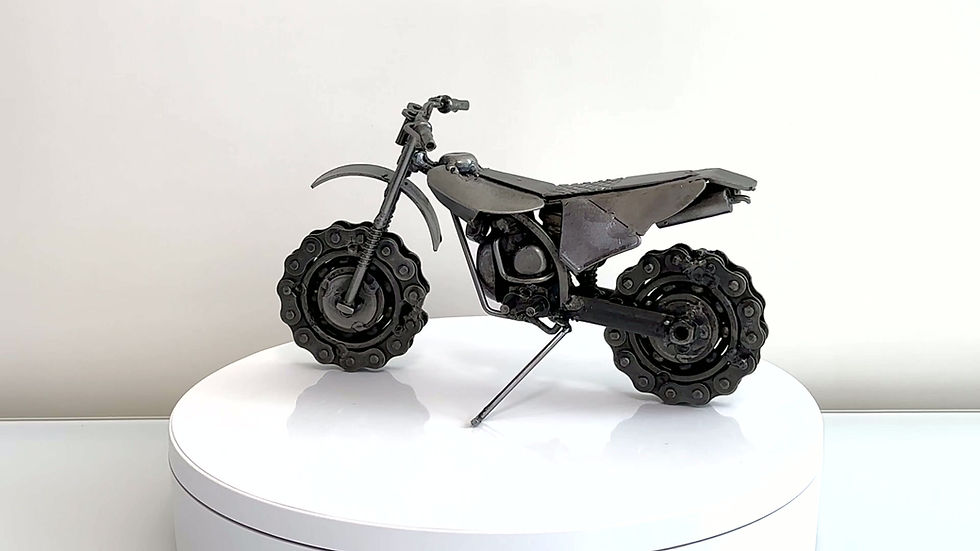 Thumbnail: Video of Handmade metal dirt bike sculpture showing full 360-degree view