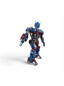 Handmade the Optimus Prime sculpture made from recycled metal parts by Metalsouls, sci-fi starship scrap metal art.