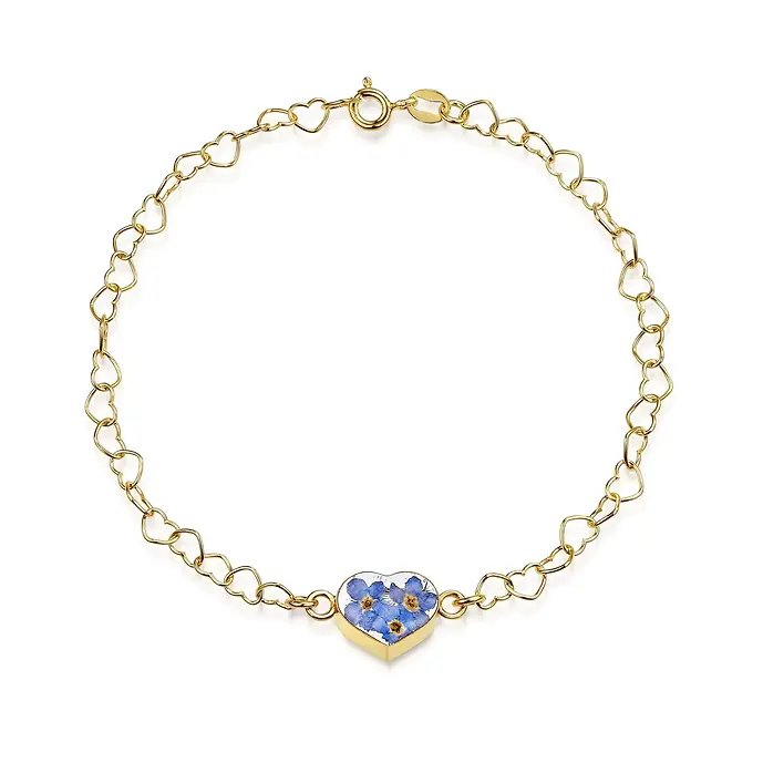 Real Flower Gold Plated Heart Chain Bracelet