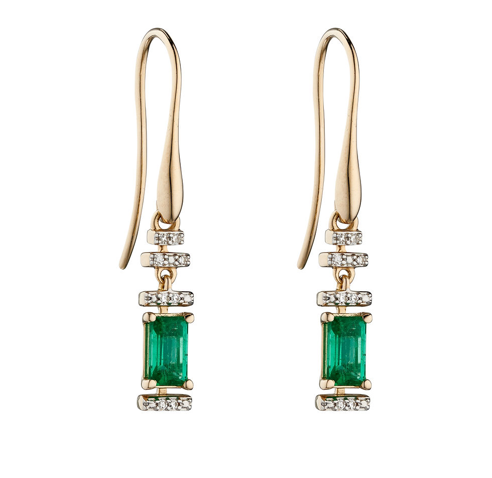 Diamond Deco Earrings with Emerald