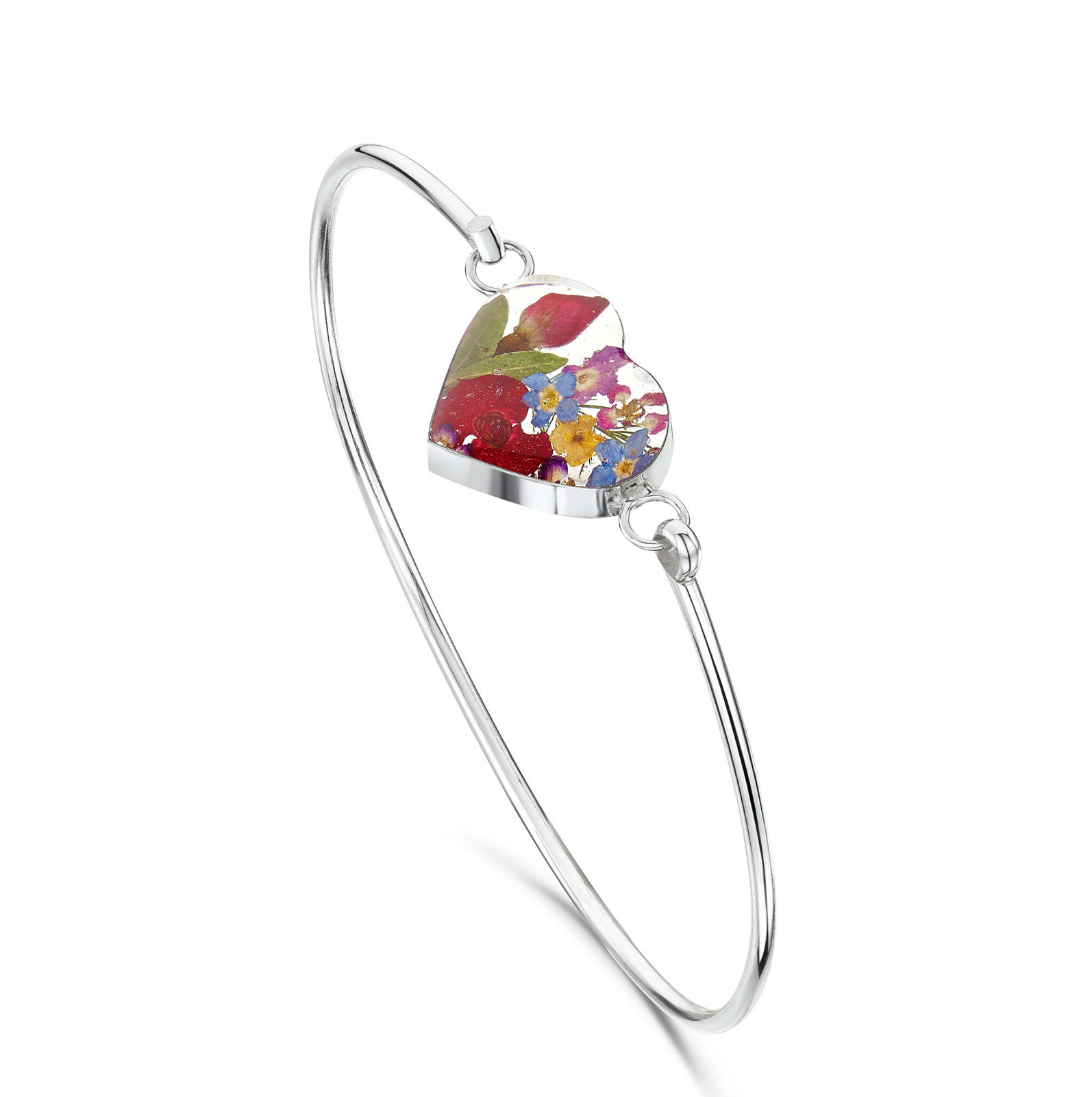 Mixed flowers Silver Bangle, choice of styles