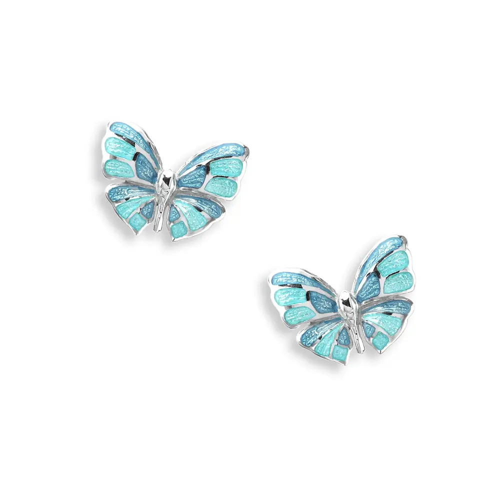 Blue Enamel Butterfly Earrings, Studs or Drops
