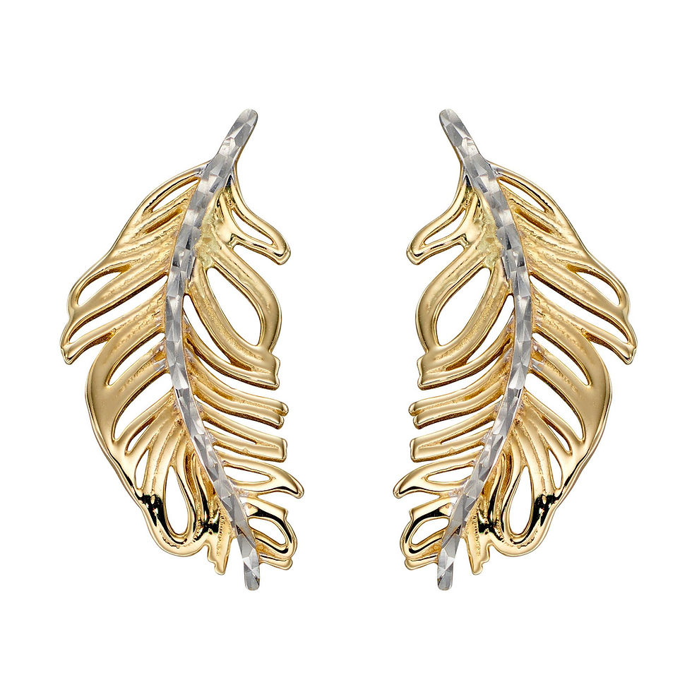 Feather Earrings in Yellow and White Gold