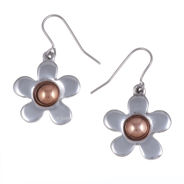 Copper Centre Flower Drop Earrings, Pewter