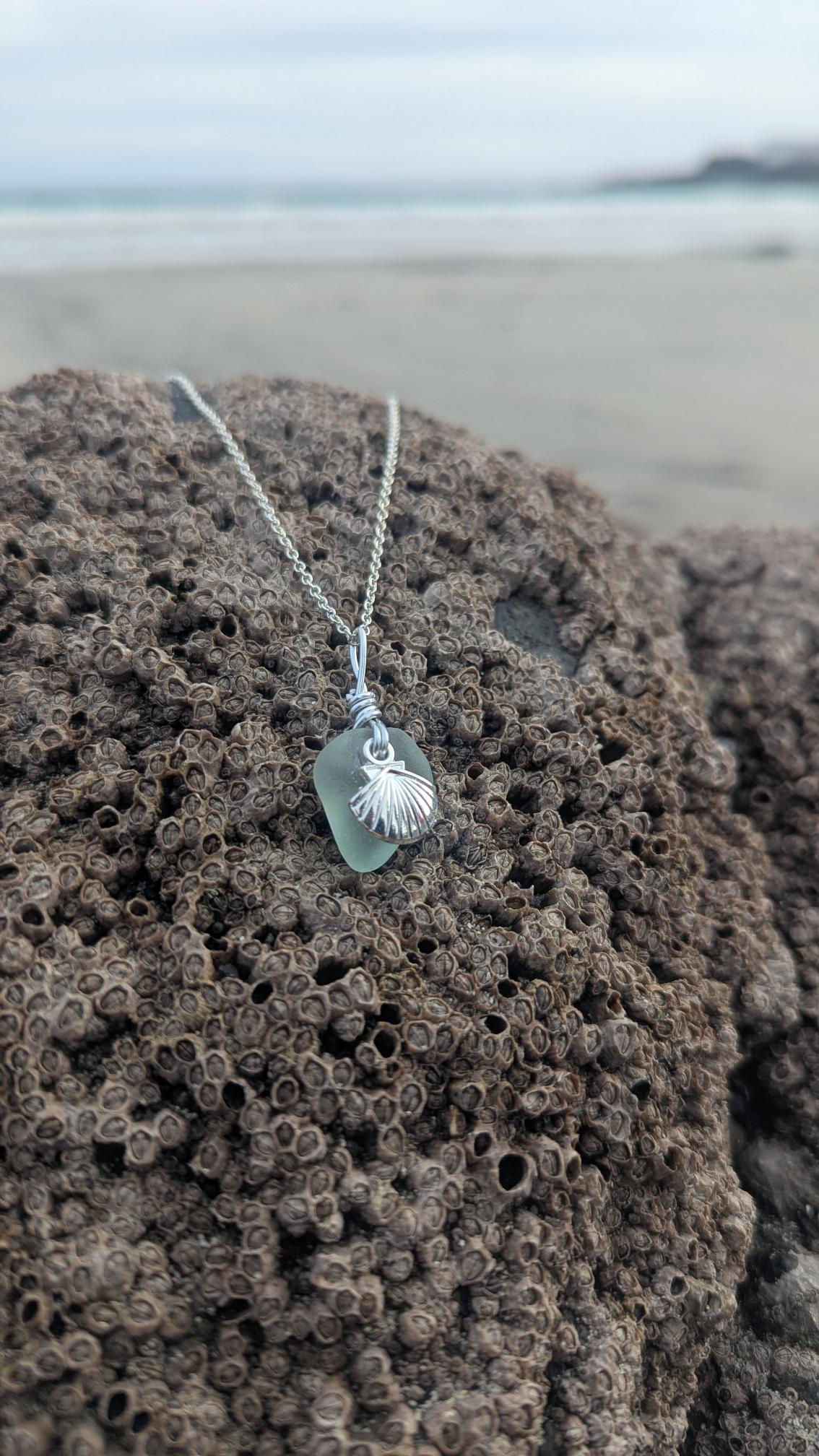 Sea Glass and Seashell Charm Necklace