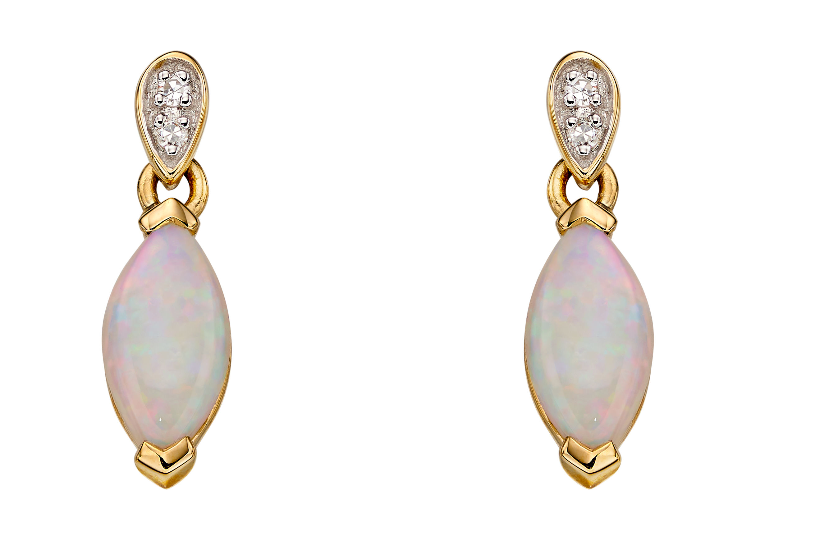 Yellow Gold Stud Earrings with Opal and Diamond