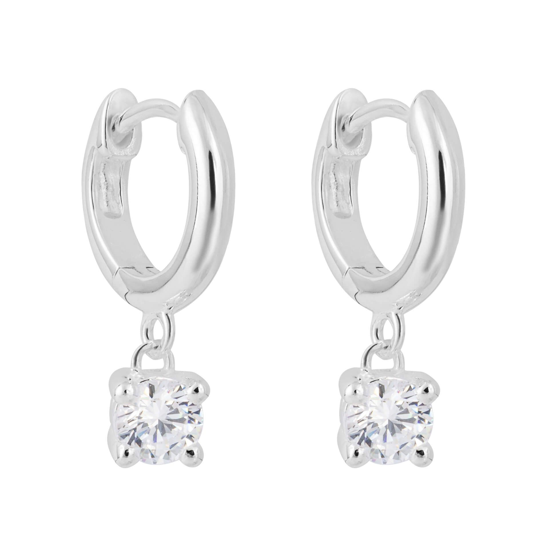 Huggie Hoop Earrings with Cubic Zirconia Drop Charm