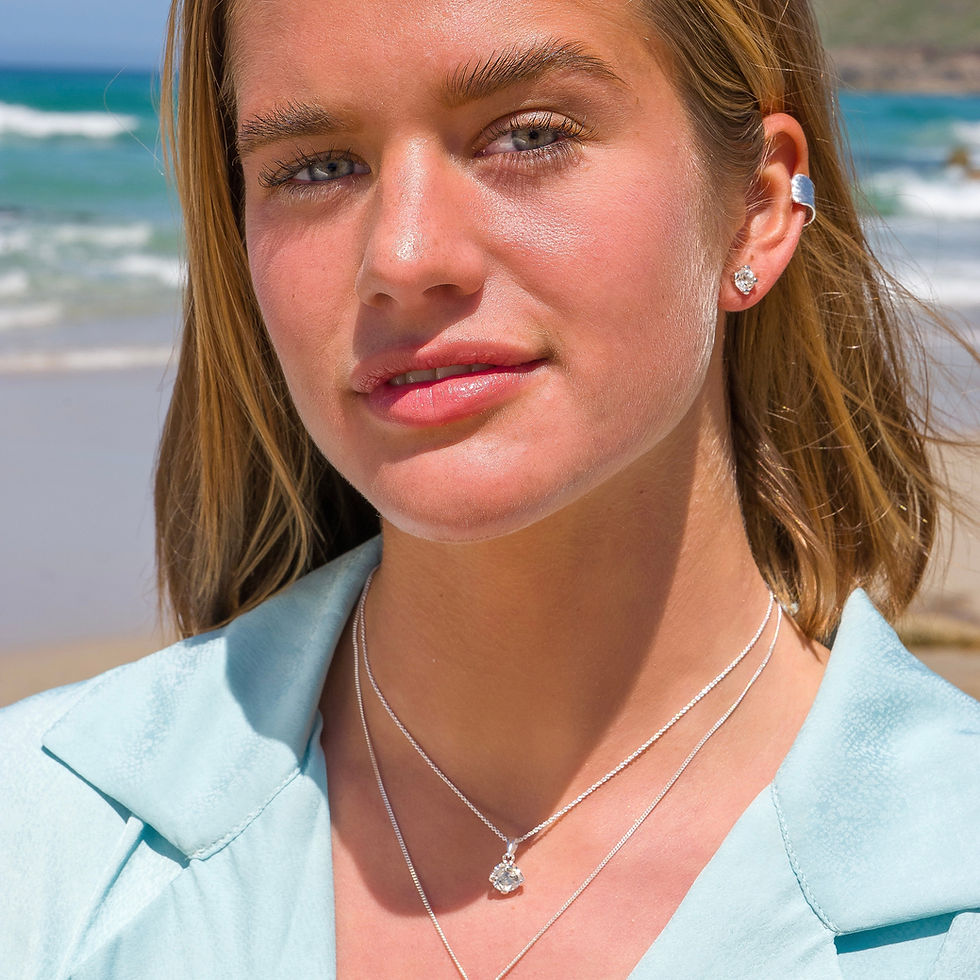Thumbnail: Sea Gem Stud Earrings with Topaz or Quartz