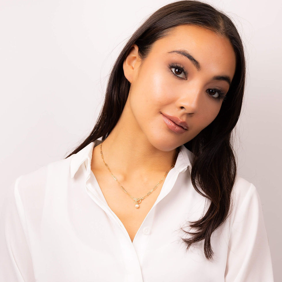 Thumbnail: T-Bar Chain Necklace with Freshwater Pearl Charm, 9ct Gold