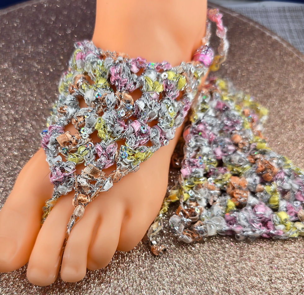 Thumbnail: Ribbon Yarn Barefoot Sandals *One Size*   **MADE IN CORNWALL **
