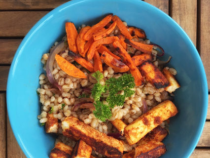 Barley Salad with Roasted Sweet Potato and Tandoori Paneer