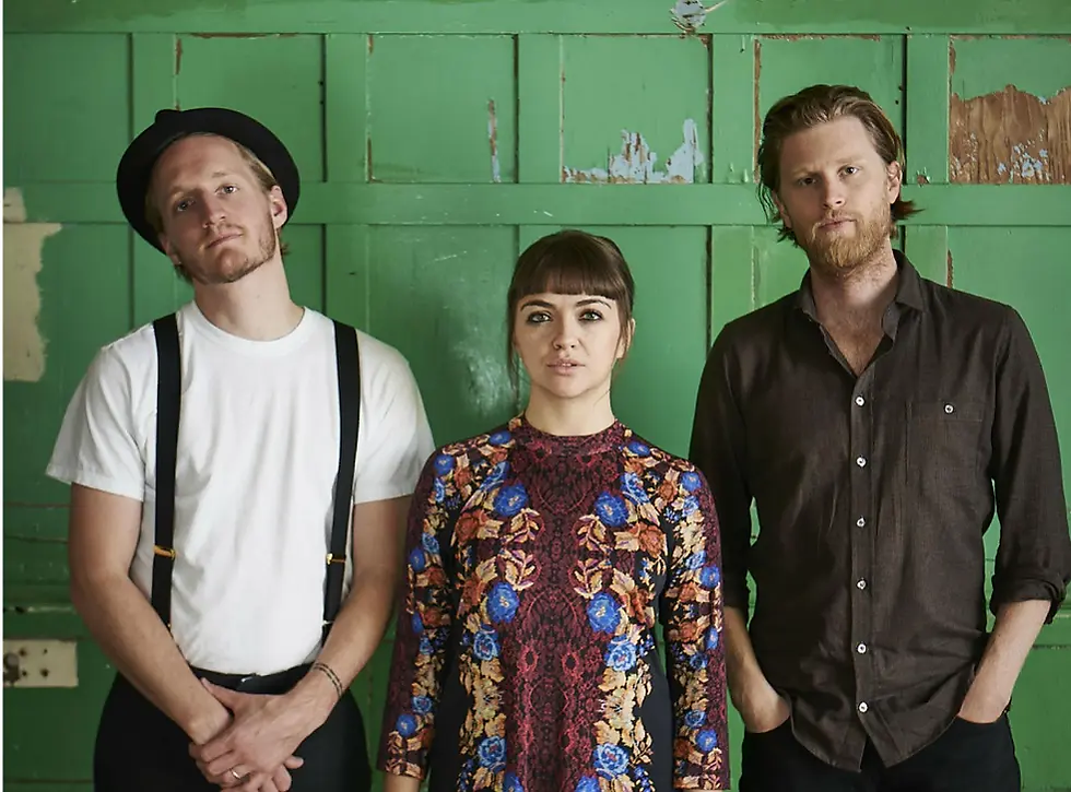Jeremiah Fraites, Wesley Schultz and Neyla Pekarek of alternative folk music group The Lumineers