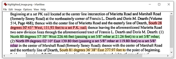 Highlighted Deed Calls