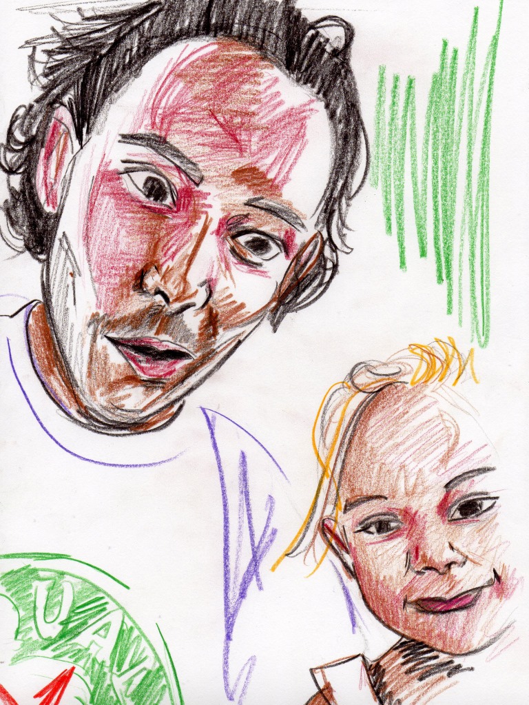 Portrait frère et sœur aux crayons d
