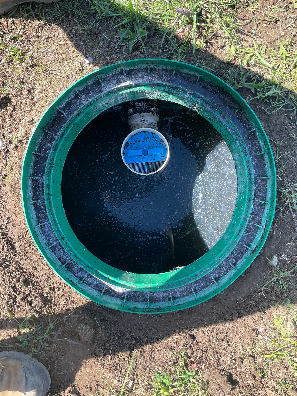 Close-up view of a clean effluent filter inside a septic tank
