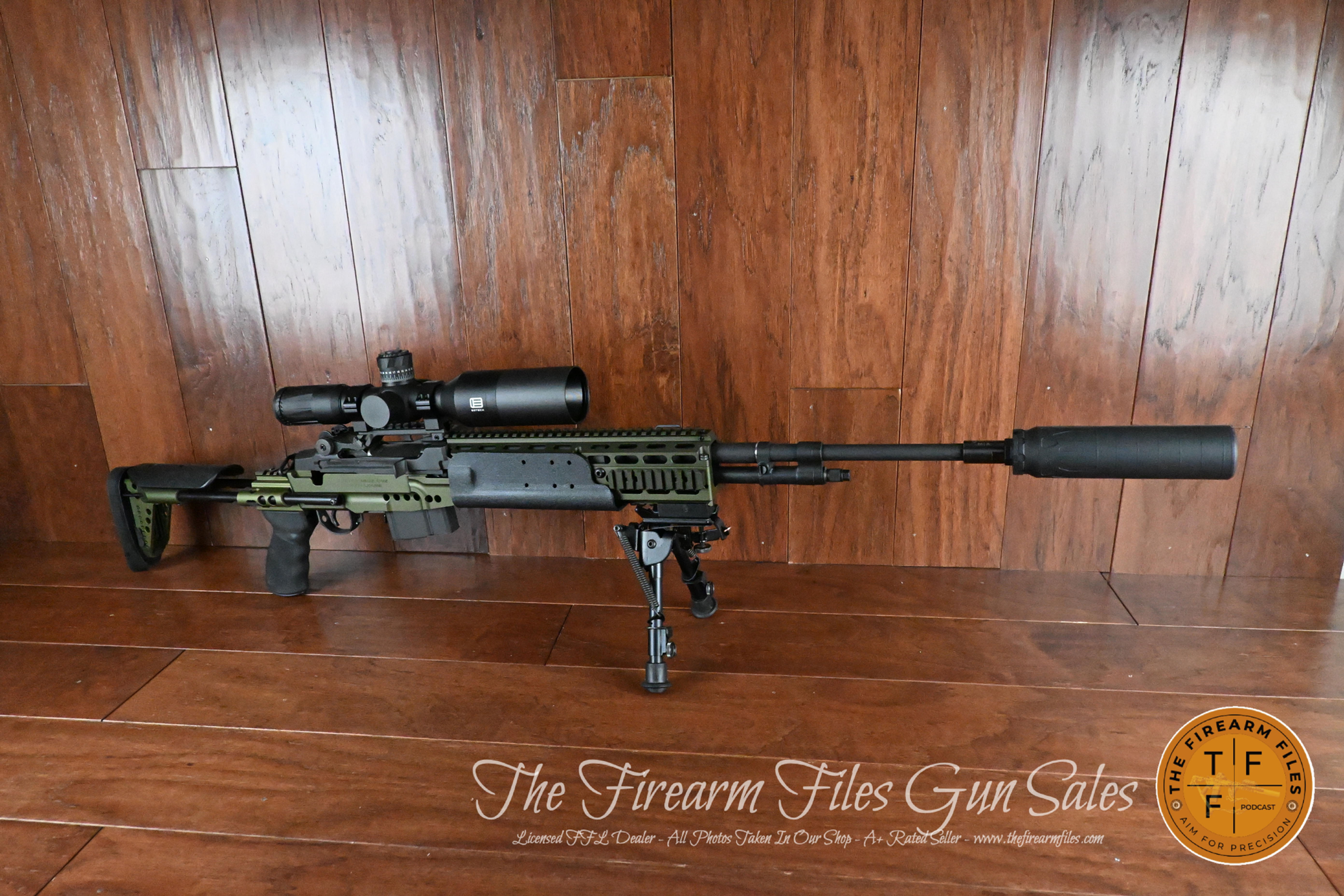 Springfield Armory M14 EBR Chassis Rifle, OD Green, Eotech Vudu, Suppressor