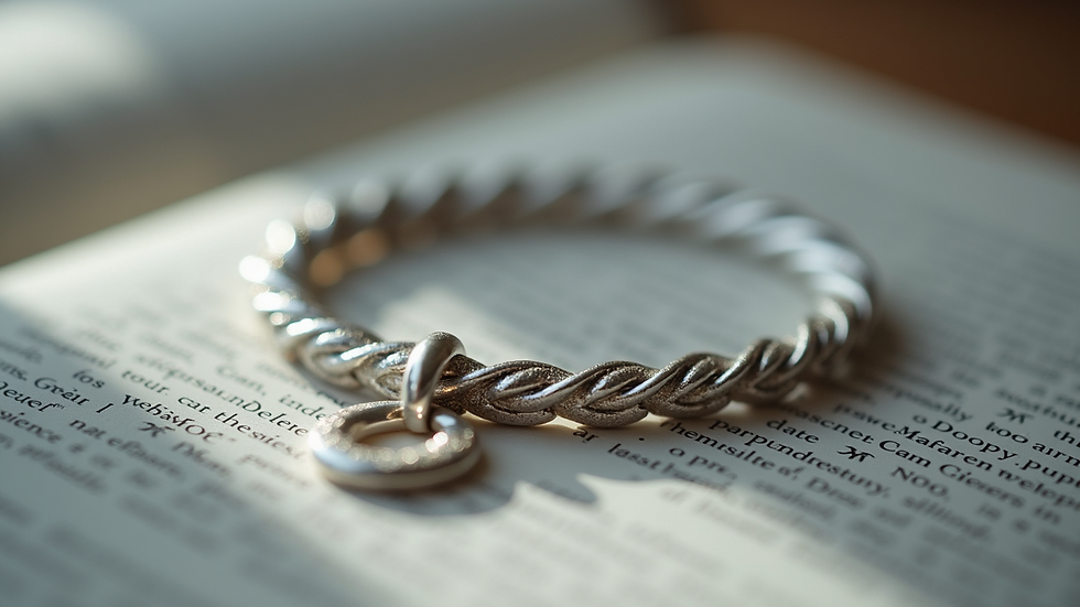 Close-up view of silver charm bracelet