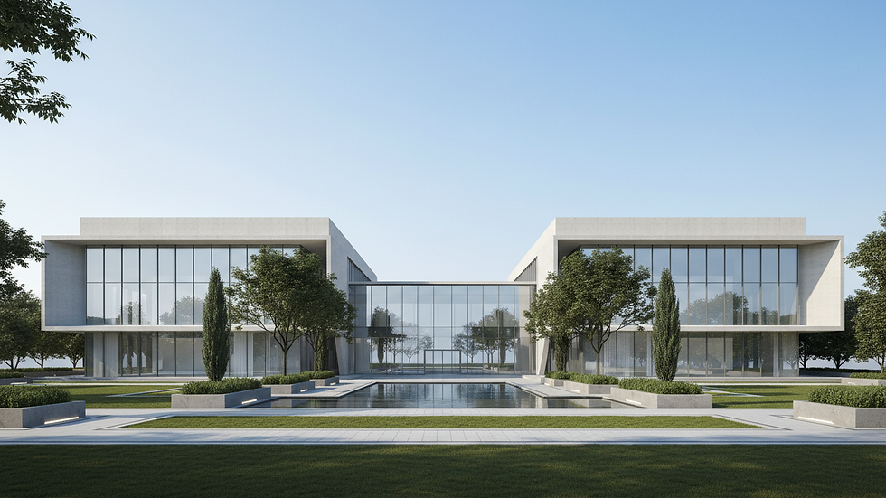 Wide angle view of a modern commercial building 3D rendering