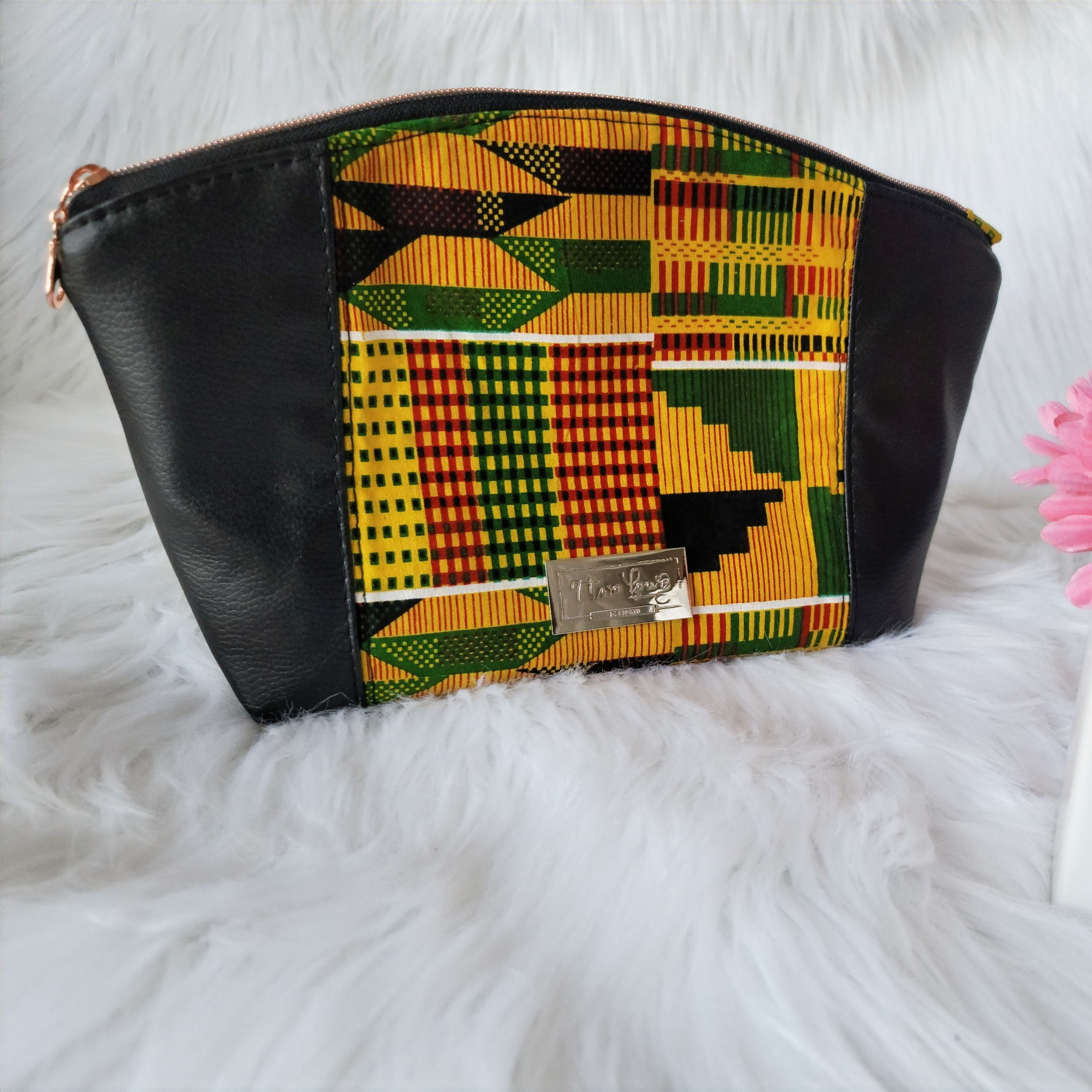 Yellow Kente Curvy Zipper Clutch