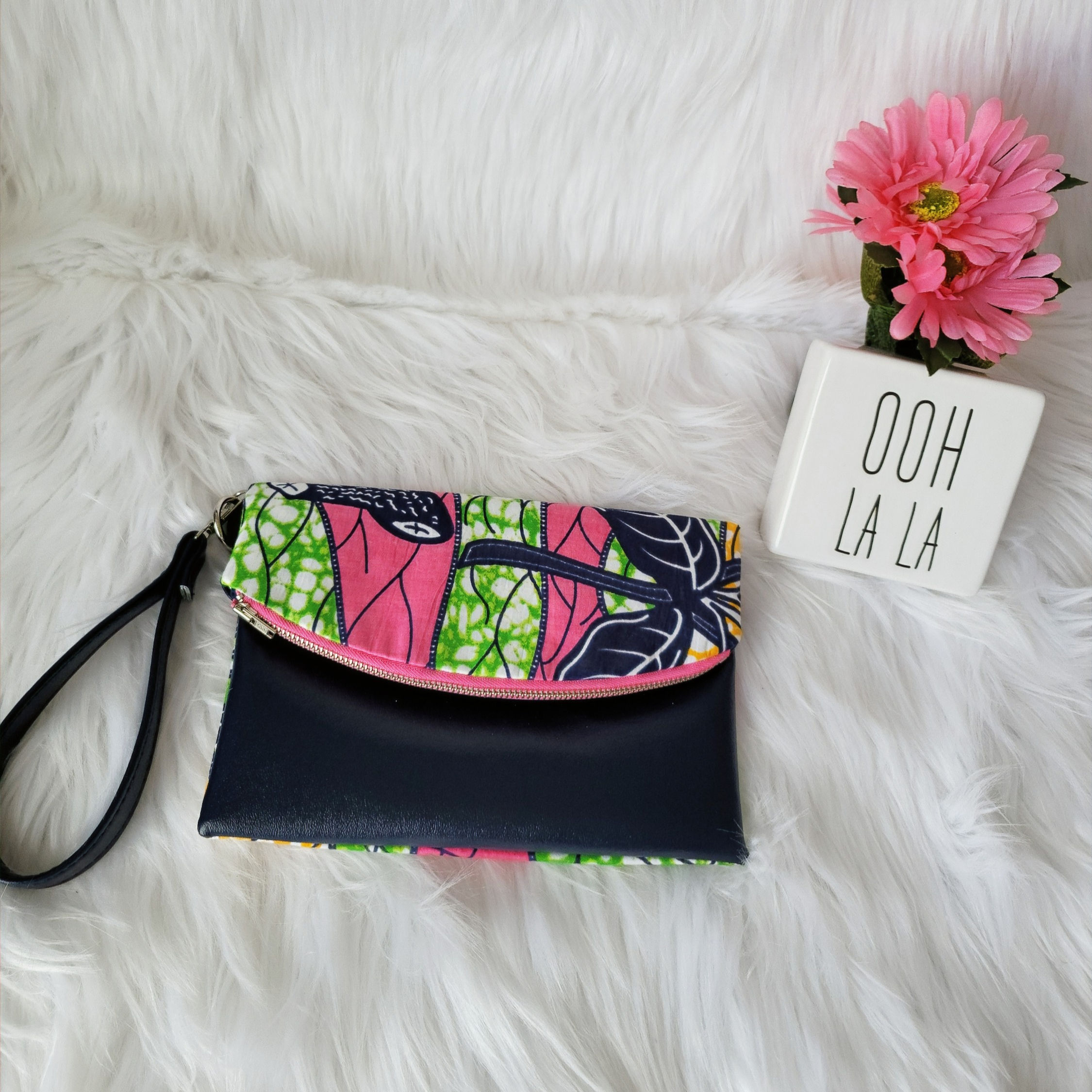 Pink/Green/Blue Ankara Clutch Wristlet