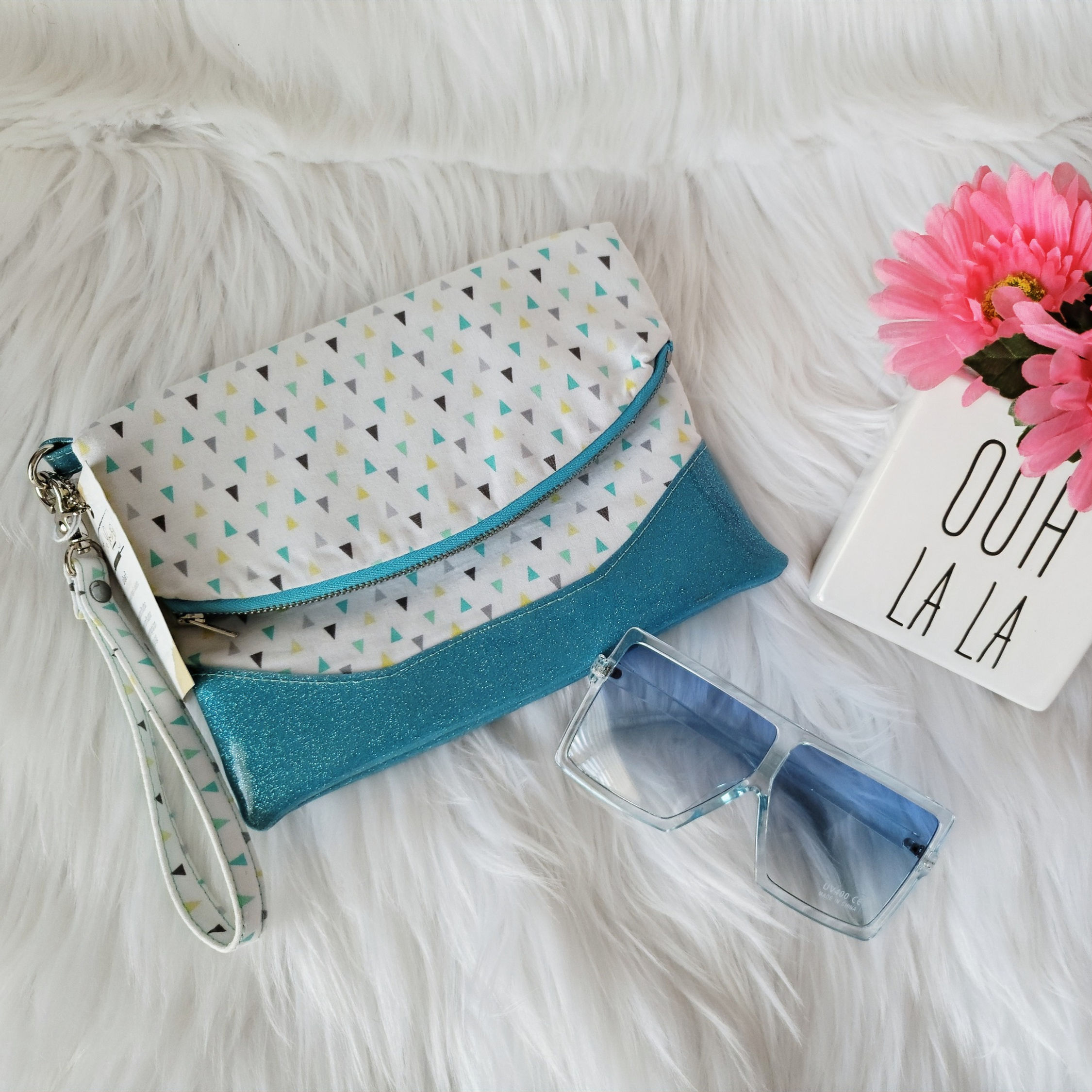 Blue triangles Foldover Clutch