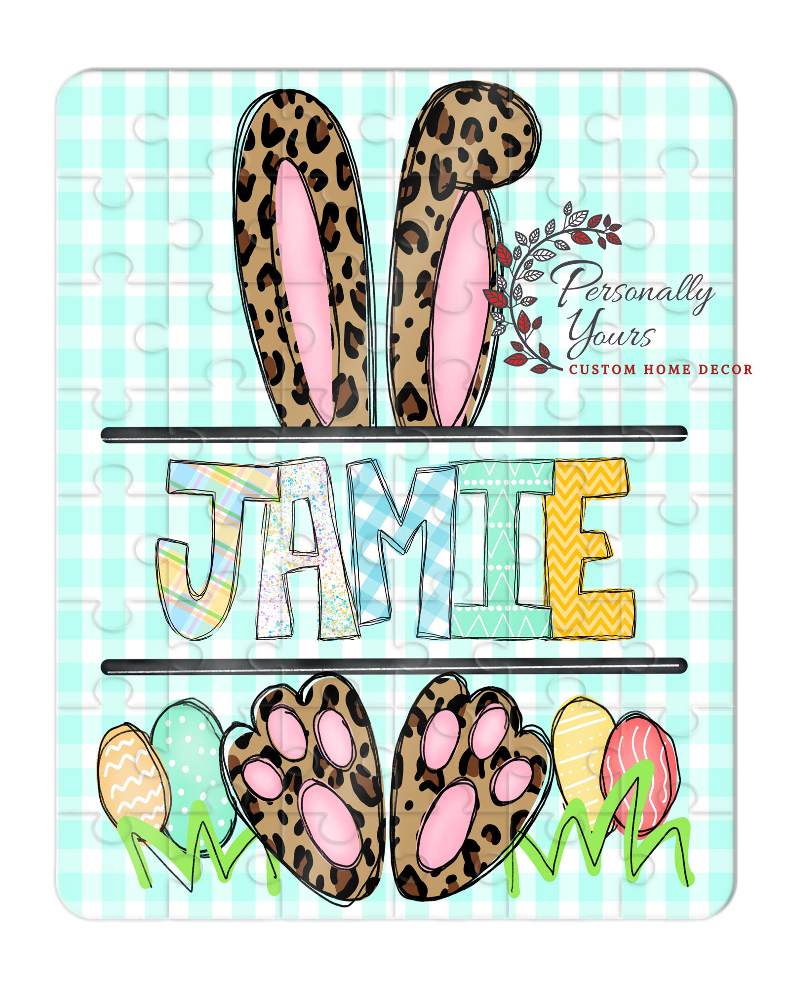 Personalized "Leopard Bunny Nameplate" Children's Puzzle