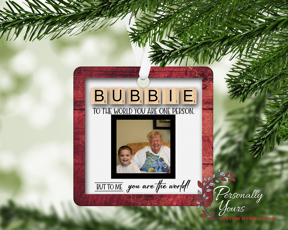 Thumbnail: "To the World You Are One Person Word Tiles" Photo Square Ornament